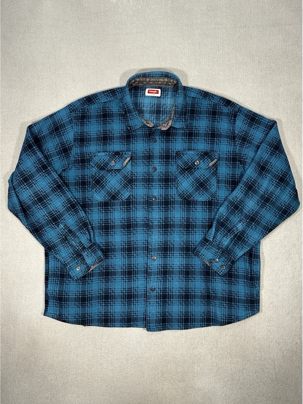 Wrangler Men’s Flannel 2XL Shirt Blue Plaid Button Up Long Sleeve Outdoor